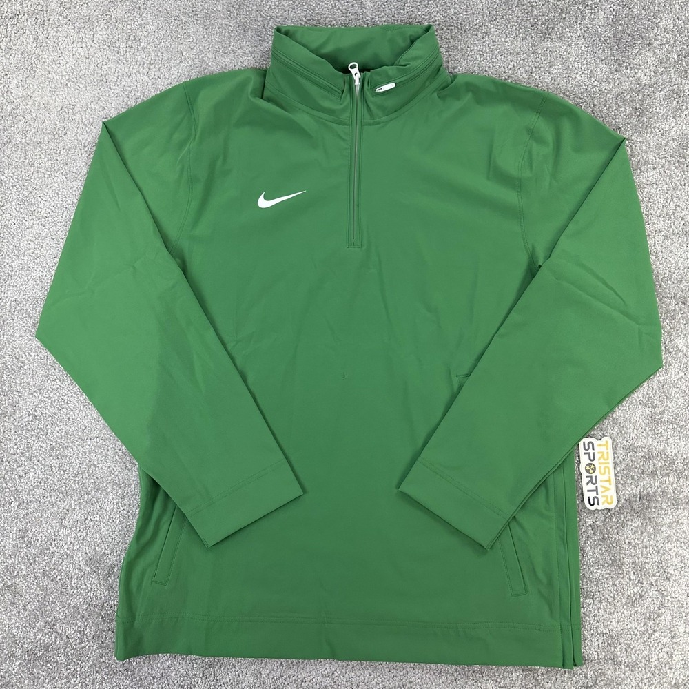 Nike Football Coaches Jacket Mens Medium Green White 1/4 Zip Hooded Pullover
